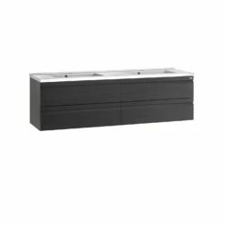 80" Double Vanity, Wall Mount, 4 Drawers With Soft Close, Grey, Serie Solco By VALENZUELA
