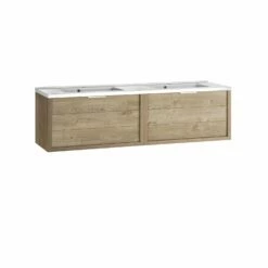48" Double Vanity, Wall Mount, 2 Drawers With Soft Close, Oak, Serie Tino By VALENZUELA