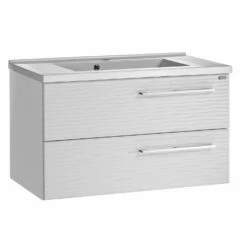 28" Single Vanity, Wall Mount, 2 Drawers With Soft Close, White Glossy, Serie Dune By VALENZUELA