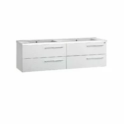 48" Double Vanity, Wall Mount, 4 Drawers With Soft Close, White, Serie Dune By VALENZUELA