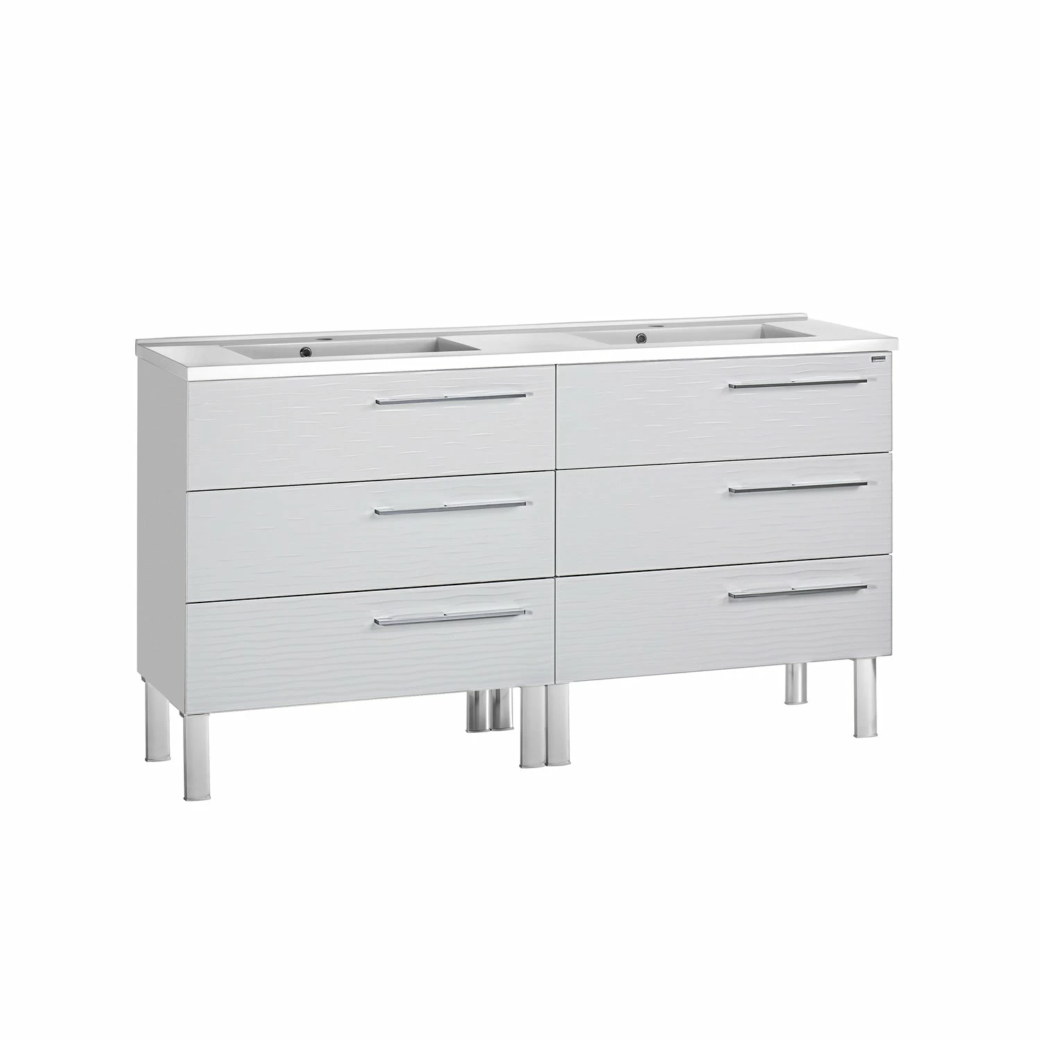 56" Double Vanity, Floor Mount, 6 Drawers With Soft Close, White, Serie Dune By VALENZUELA 1 56" Double Vanity, Floor Mount, 6 Drawers With Soft Close, White, Serie Dune By VALENZUELA