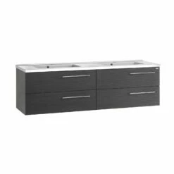 48" Double Vanity, Wall Mount, 4 Drawers With Soft Close, Grey, Serie Dune By VALENZUELA