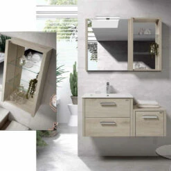 16" Open Side Cabinet With Shelves And Mirror, Wall Mount, Moon, Serie Nova By VALENZUELA