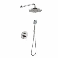 DAX Bathroom Rain Mixer Shower, Round Rainfall Shower Head System With Shower Trim And Hand Shower, Wall Mount, Chrome Finish (DAX-6813-CR)