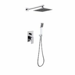 DAX Bathroom Rain Mixer Shower, Square Rainfall Shower Head System With Shower Trim And Hand Shower, Wall Mount, Brushed Nickel Finish (DAX-6813B-BN)